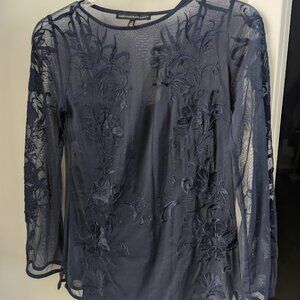 White House Black Market Navy Blue embroidered blouse w/ matching tank top